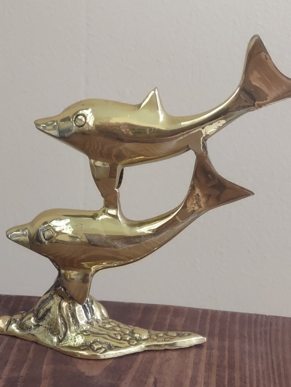 Vintage Solid Brass Double Dolphin Statue Figurine by Brass & Craft Import India